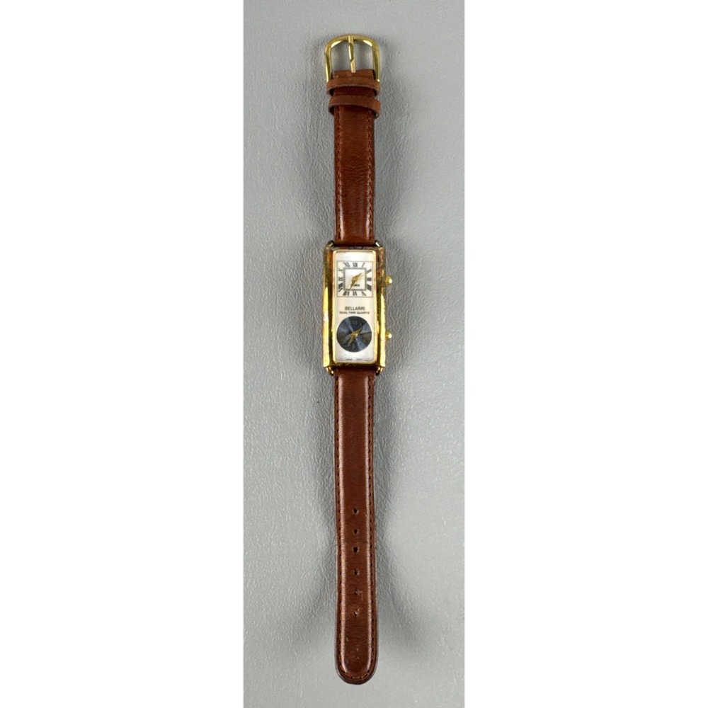 Bellarri Duel Time Quartz watch stainless steel Leather Japan Movt New batteries